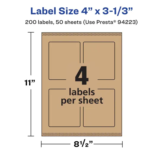 Avery Kraft Brown Rectangle Labels with Sure Feed, 4" x 3-1/3" {5}