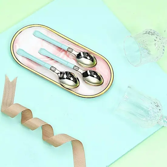 24 Metallic Gold Blue Plastic 7" Spoons Handle Disposable Party Home Supplies {3}