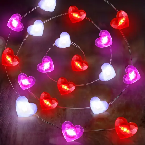 Valentines Day Decor 10FT 30 LED Valentine's Day Lights with Timer, Red Pink White Heart Lights String Battery Operated, 8 Modes Valentines Decorations Heart Fairy Lights Romantic Decor Home Bedroom {3}