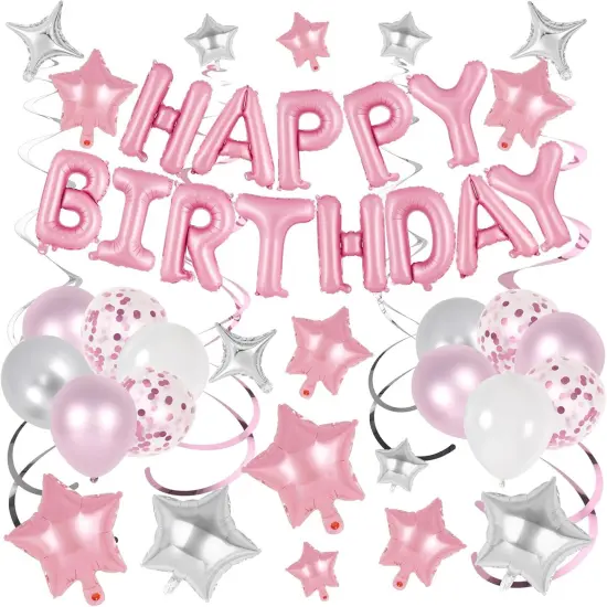 55 Pcs Happy Birthday Balloons - Pink {1}