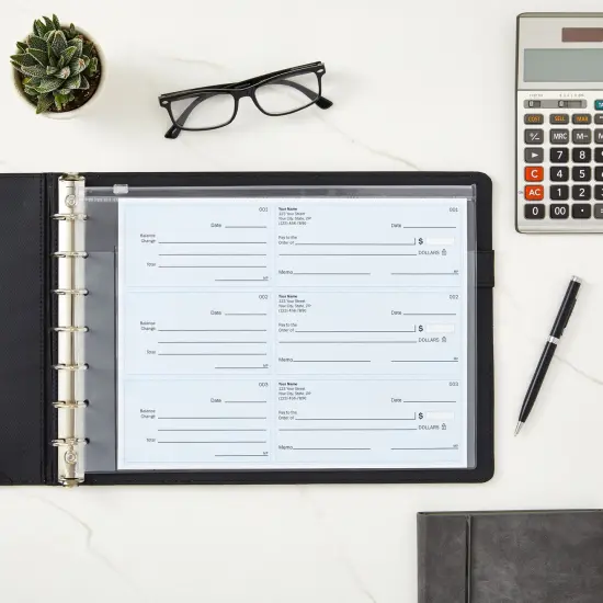 7-Ring Business Check Binder for Checkbooks Organization, Financial Records, Personal and Corporate Use, Black Faux Leather Folder for 600 Checks (14 x 10 Inches) {2}