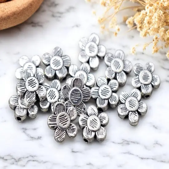 *50* 10mm Antique Silver Daisy Flower Spacer Beads {2}