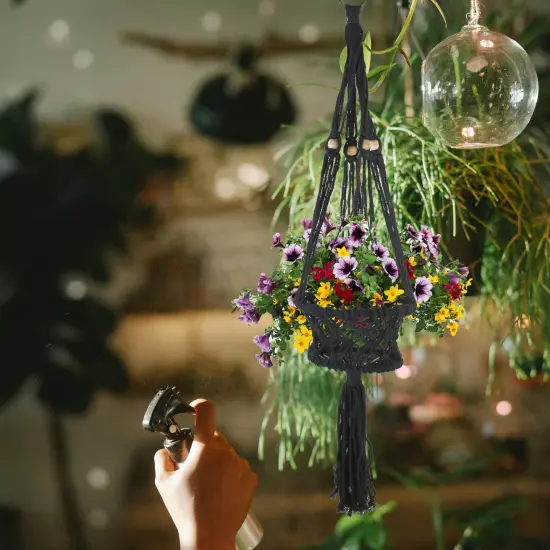 Northlight 43" Black Lattice Macrame Hanging Planter Holder {6}