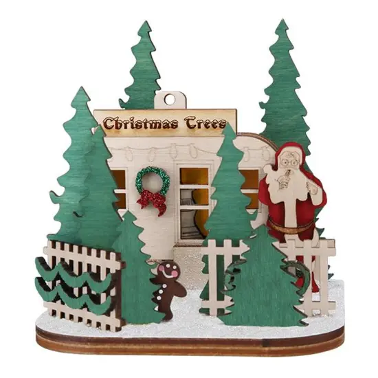 Ginger Cottages 4.0 Inch Christmas Tree Lot Tree Ornament , Ornament Santa Trailer Beige {4}