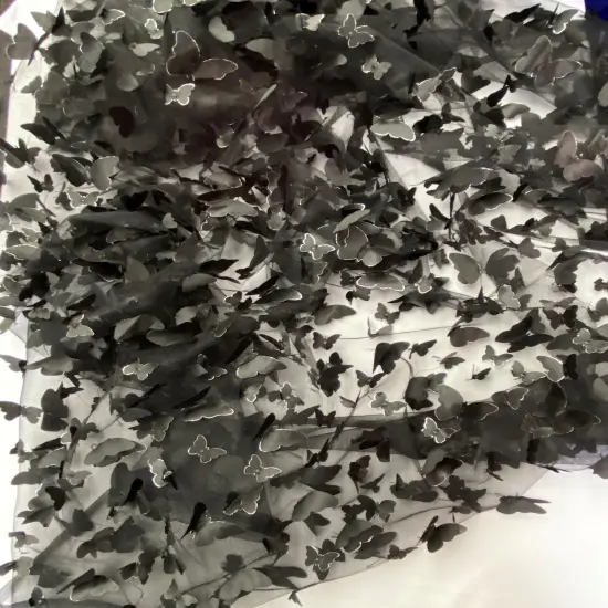 1 Yard Black 3D Butterfly Mesh Fabric with Satin Appliqu&eacute; on Stretch Sheer Base 54 Inch Wide {4}