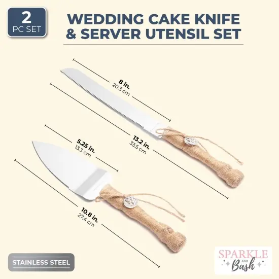 Rustic Wedding Cake Knife and Server Set (2 Pieces) Silver {2}