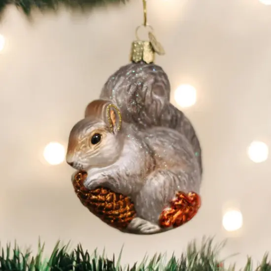 Old World Christmas 3.5 Inch Hungry Squirrel Christmas Tree Ornament , Playful Bushy Tail Gray {3}