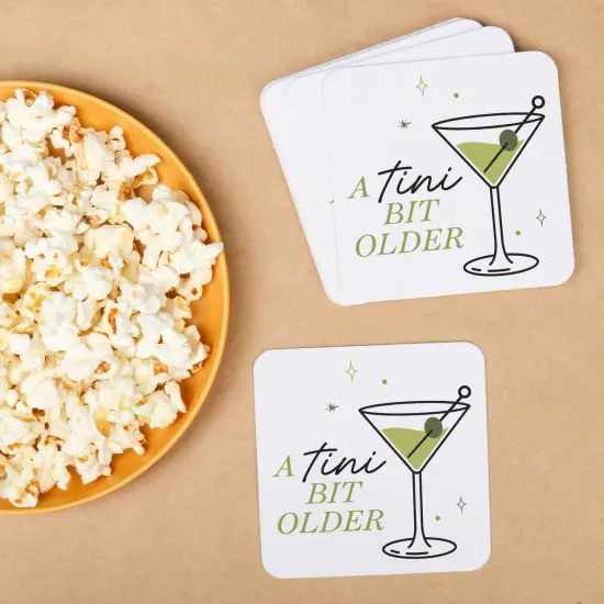Big Dot of Happiness 25 Ct A Tini Bit Older Drink Coasters, 4-Inch Disposable Square Paper Coasters for Martini Birthday Party {3}