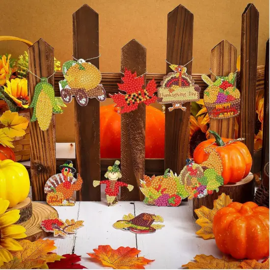 24 Pcs Thanksgiving Diamond Art Painting Keychain Kit {2}