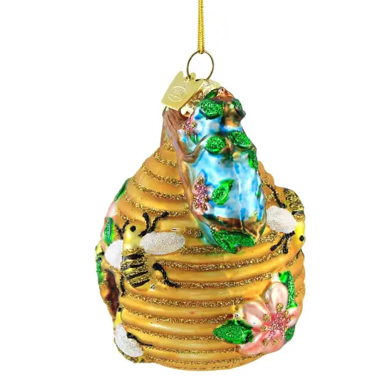 Noble Gems 3.5 Inch Beehive Tree Ornament , Worker Bee Flowers Gold {3}