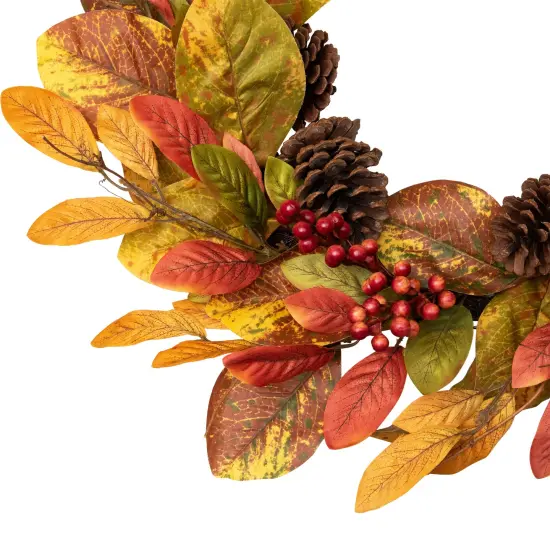 Northlight Leaves, Pinecones and Berries Artificial Fall Harvest Wreath - 26" Orange {6}