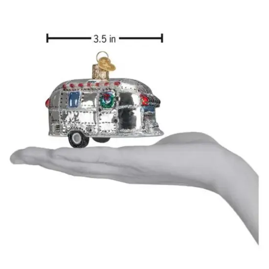 Old World Christmas 2.5 Inch Vintage Trailer Christmas Tree Ornament , Travel Home Vacation Silver {2}