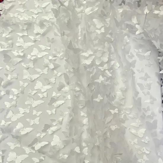 1 Yard White 3D Butterfly Satin Mesh Fabric on Stretch Tulle for Dresses and Accessories 54 Inch Wide {6}