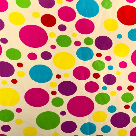 1 Yard Multicolor Polka Dot Satin Fabric Dark Ivory Background Lightweight Semi Shiny Polyester 58 Inch Width {2}