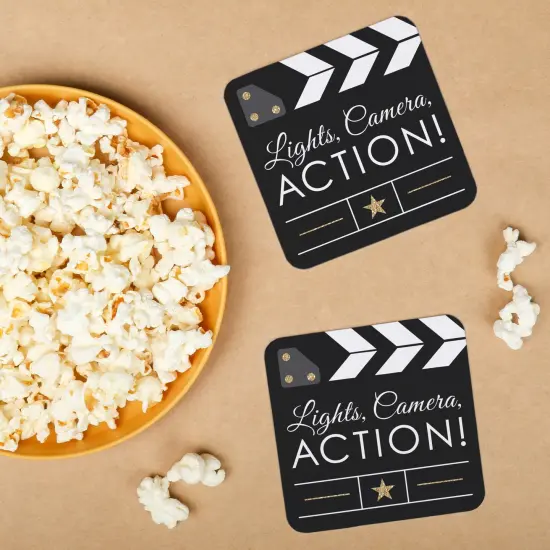 Big Dot of Happiness 25 Ct Red Carpet Movie Night Drink Coasters, 4-Inch Disposable Square Paper Coasters for Birthday Party, Table Decor for Drinks {4}