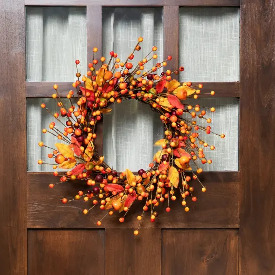 Northlight Berries and Apples with Foliage Twig Artificial Fall Harvest Wreath - 18" Orange {1}