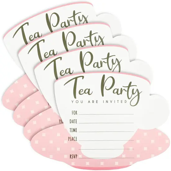 36 Pack Tea Party Invitation Cards with Envelopes, Pink and White High Tea Themed, (5 x 7 in) {1}