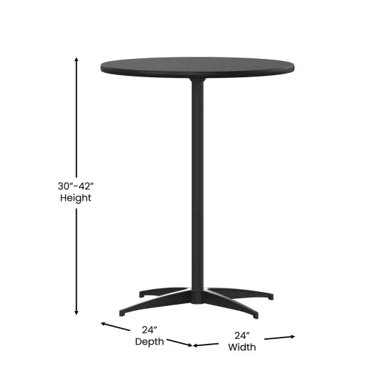 Emma and Oliver 24" Round Wood Cocktail Table with 30" and 42" Columns Black {5}