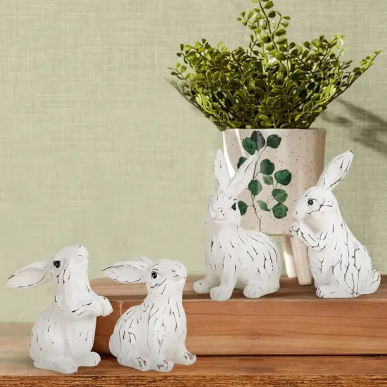 Easter Bunny Decorations Spring Indoor Home Decor Electroplated European Mini Bunny Figurines (4pcs White Rabbit Decor) {2}