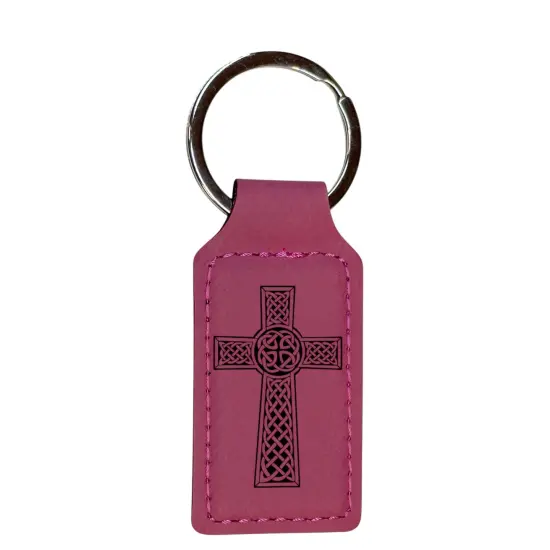 Keychain - Rectangle - Celtic Cross - Leather Rawhide/Black {2}