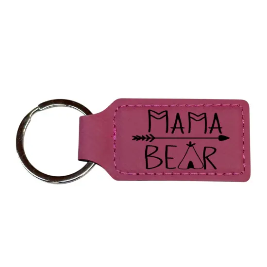 Keychain - Rectangle - Mama Bear - Leather Pink/Black {1}
