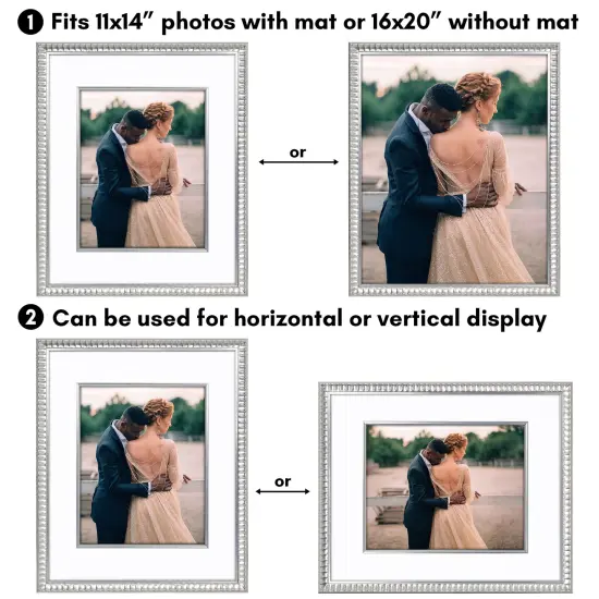 Americanflat 16x20 Picture Frame with Decorative Inner Mat Accent - Use as 11x14 photo frame with the Mat or as 16x20 frame without the Mat - Statement Frame with Polished Plexiglass {4}