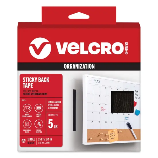 Velcro Sticky Back Fasteners - Black, 3/4" x 15 ft, Tape Roll {1}
