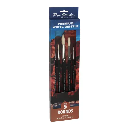 Creative Mark Pro Stroke Premium White Chungking Hog Bristle Artist Paint Brush - Rounds Set of 5 - Natural Bristle Brush w/ Soft Touch Handle for Oils, Watercolors, Acrylics, Alkyds, Caseins {3}