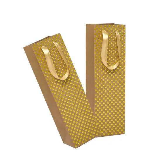 Embossed Polka Dot Wine Pouch 4 1/8'' x 4 1/8'' x 14 1/4'' {4}