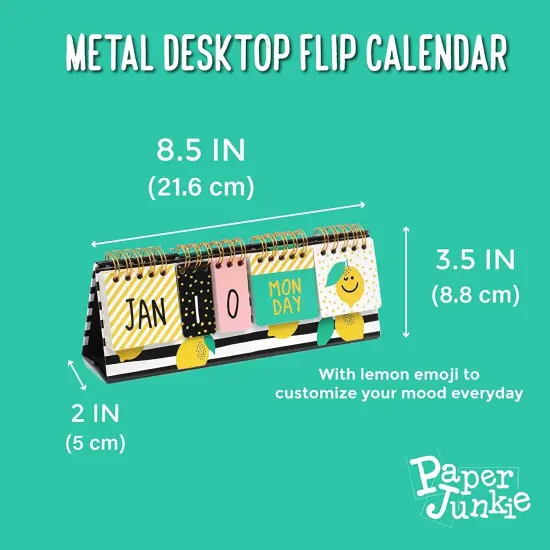 Lemon Perpetual Flip Calendar for Office Desktop, Classroom Supplies, Desk Calendar with Day, Date, and Month Display for Planning, Home, Kitchen Decor (8 x 3.5 Inches) Multicolor {2}