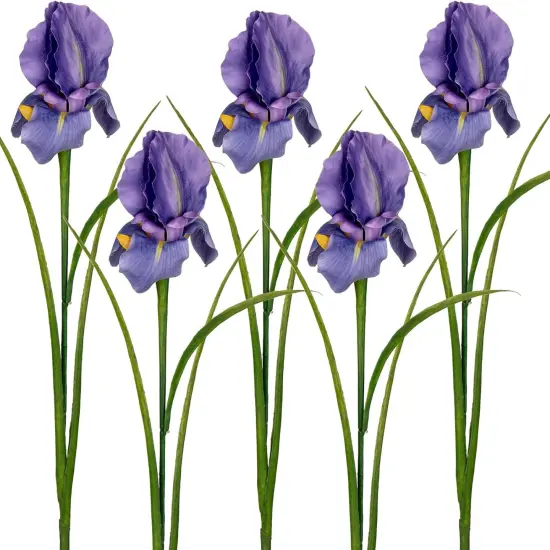 Iris Flowers Artificial 5 Pcs Real Touch Long Stems Iris Flowers 23.6" Silk Iris Fake Flowers for Wedding Bridal Home Decor - Purple {5}