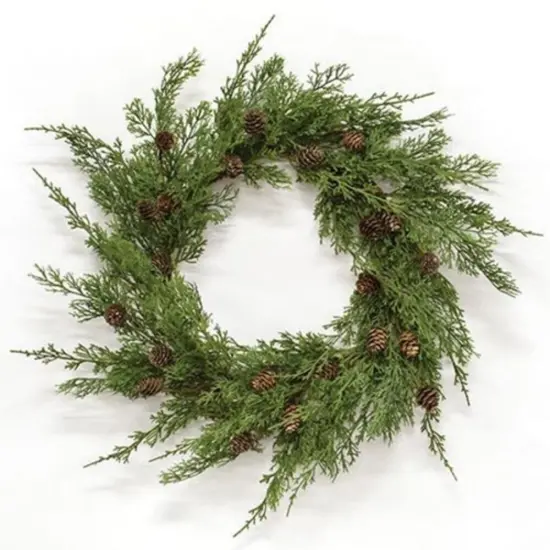 24" Natural Cedar Wreath with Pinecones Rustic Winter Greenery Decor for Wall or Front Door {1}