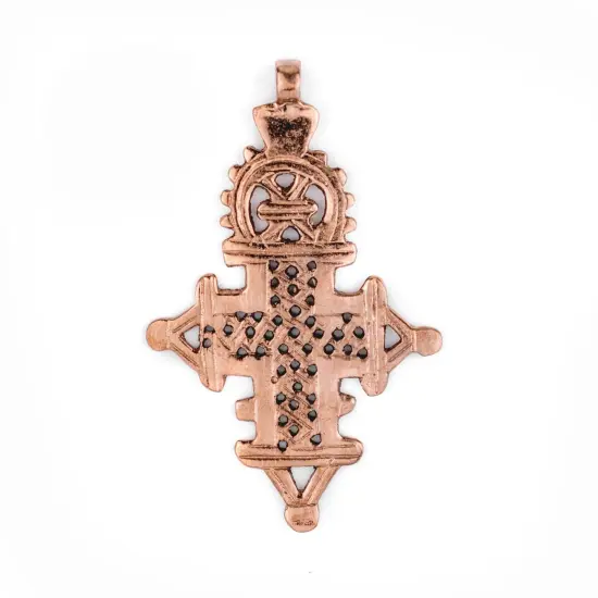 Copper Coptic Cross Pendant (89x56mm): Authentic Ethiopian East African Design for Jewelry & Necklace Making {1}