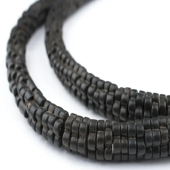 The Bead Chest Vintage Black Flower Beads 9mm Ivory Coast African Unusual Glass 28-30 Inch Strand Handmade {1}