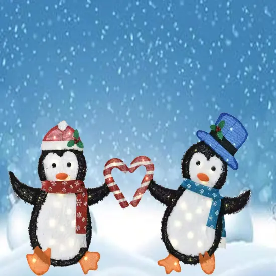 Decorative Heart Penguin Figurines, Set of Two for Indoor Outdoor Display 30 Inch 32 Inch {1}