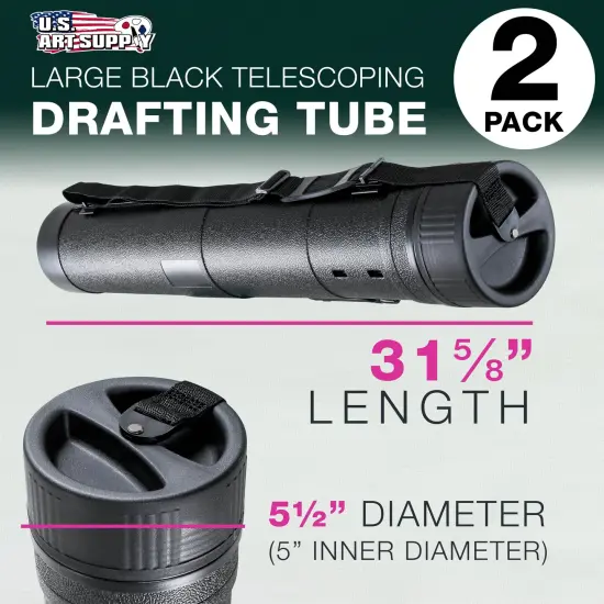 Large Telescoping Drafting Tube (Pack of 2) - 5-1/2" Outside/5" Inside Diameter, Expands 31-5/8" to 53-3/4", Durable Protection with Shoulder Strap - Ideal for Posters, Blueprints, Art {2}