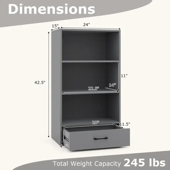 Costway 4-Tier Bookcase 48'' Display Bookshelf Storage Organizer with Shelves & Drawer Grey/White/Natural {3}