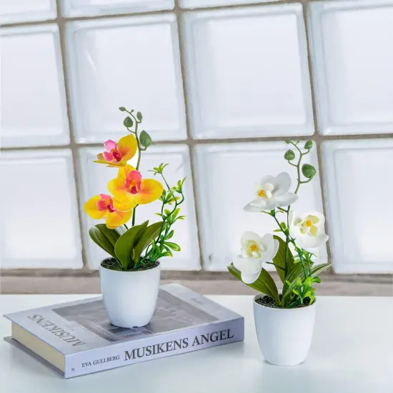 4pcs Mini Artificial Orchid Flowers &ndash; Lifelike Potted Orchids for Home, Office & Wedding D&eacute;cor {5}