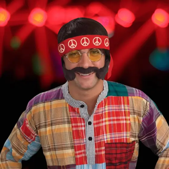 60's70's Hippie Adult CostumeWig Headband Glass Moustache&Side Burn {4}