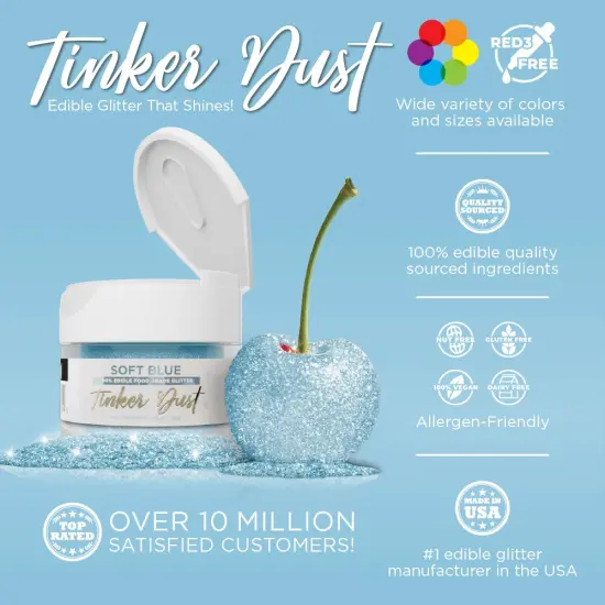 Bakell - Soft Blue Tinker Dust Edible Glitter (5g, 1x Jar) for Food, Desserts, and Beverages! {2}