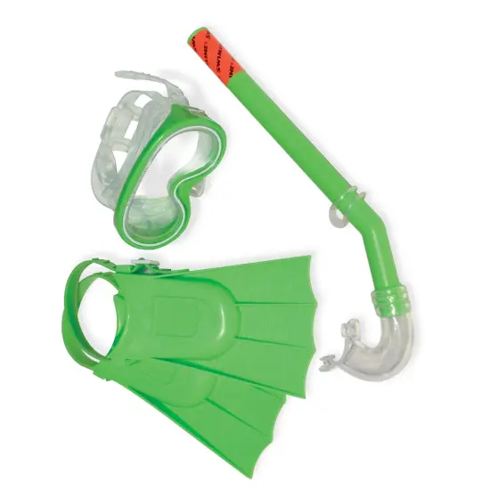 Swim Central Set of 3 Green Recreational Mask, Snorkel and Fins For Children - 12.75" {4}