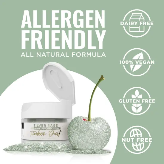 Bakell - Silver Sage Tinker Dust Edible Glitter (5g, 1x Jar) for Food, Desserts, and Beverages! {4}