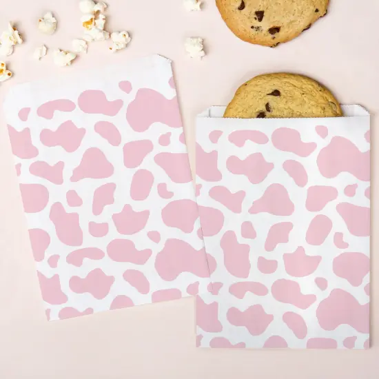 Big Dot of Happiness Pink Cow Print Rodeo Cowgirl Paper Treat Bags, Western Party Candy Bags, Greaseproof White Paper Sandwich Cookie Bags - 25 Count {1}