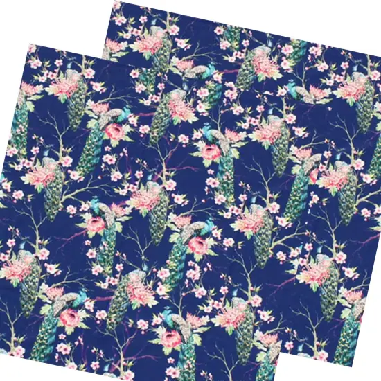 Peacocks on Branches Printed Spandex Fabric {6}