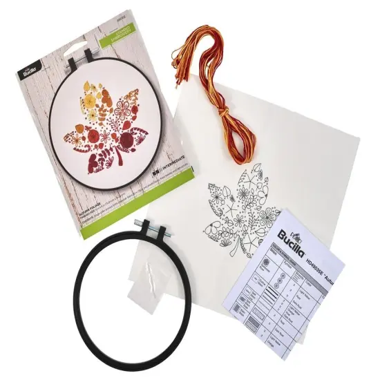 Bucilla Stamped Embroidery Kit W/6" Plastic Hoop-Autumn Foliage {6}