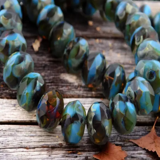 *25* 5x8mm Root Beer Amber Turquoise Picasso Fire Polished Rondelles {2}