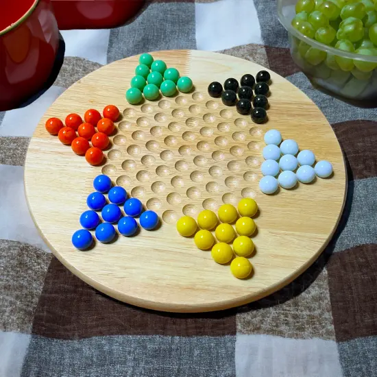 WE Games Solid Wood Chinese Checkers Set with Glass Marbles - 11.5 Inch {2}