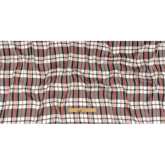 1 Yard Balenciaga Italian Red, Black and White Plaid Silk Charmeuse Designer Luxury 55 inch Width {3}