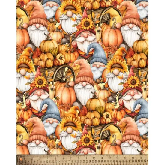 Gnome Autumn Cotton Fabric | By the Yard | Sewing and Crafting | 44 inches wide {2}