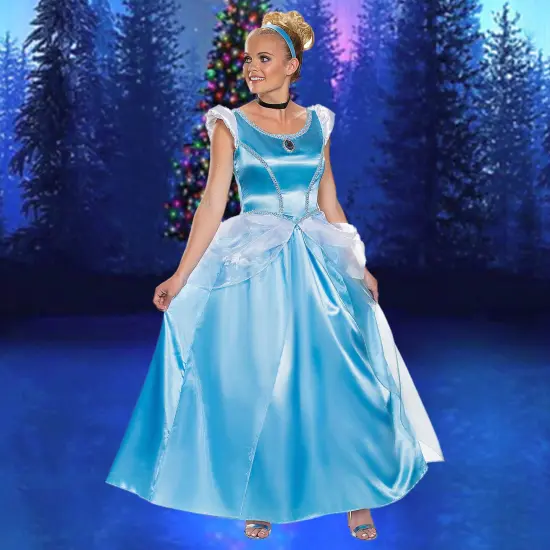 Womens Deluxe Cinderella Costume With Pale Blue Gown And Choker Necklace Women&rsquo;s Extra Large Fits US Sizes 14-16 {1}
